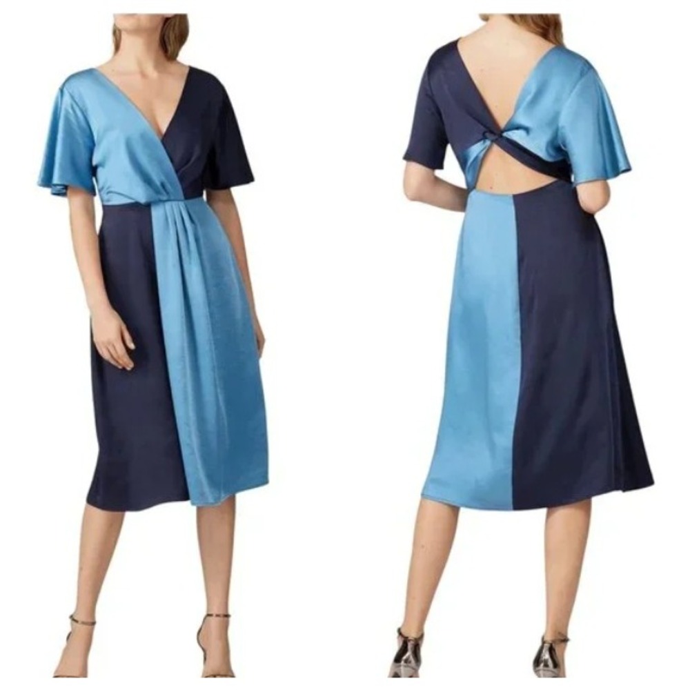 Adelyn Rae‎ Tasha Satin Colorblock Cutout Midi Dress Blue Navy XS